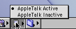 The Mac OS 9 AppleTalk control strip module, with AppleTalk Active selected