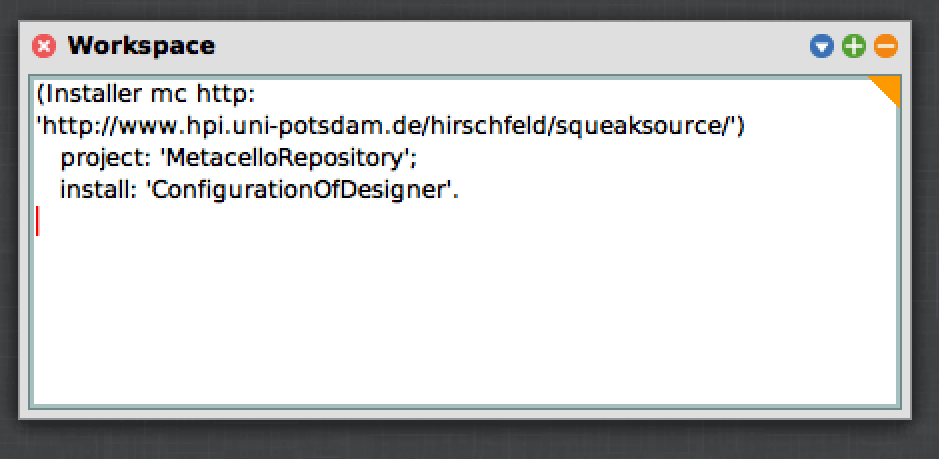 Workspace showing message to install Morphic Designer