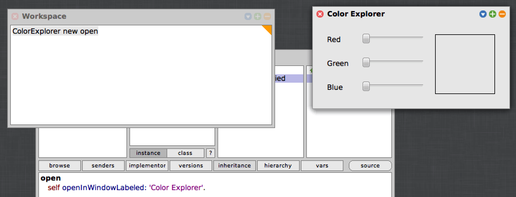 Color Explorer window open
